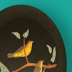 Vintage Couroc Mid 20th Century Black Birds On A Branch Round Tray of Monterey